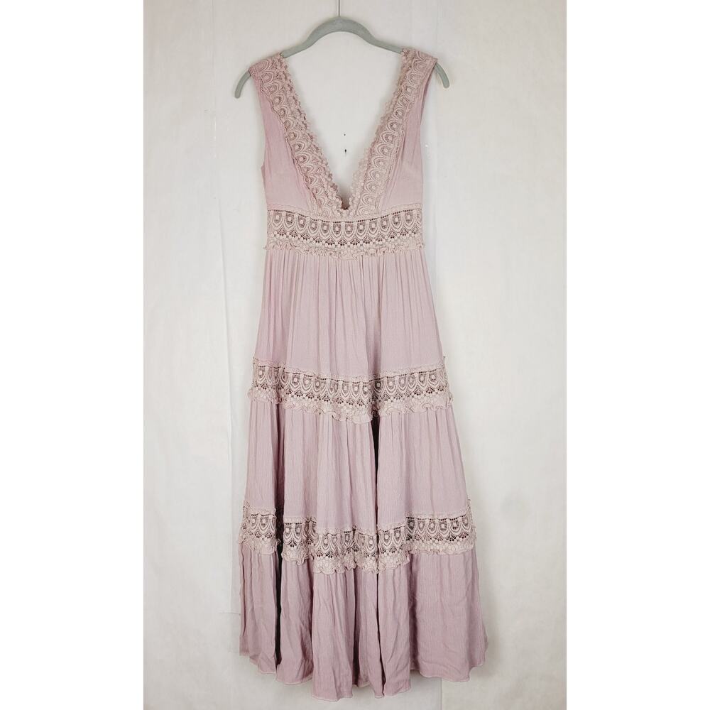 Mable lavender purple crocheted lace tiered dress Size Small Boho Romantic